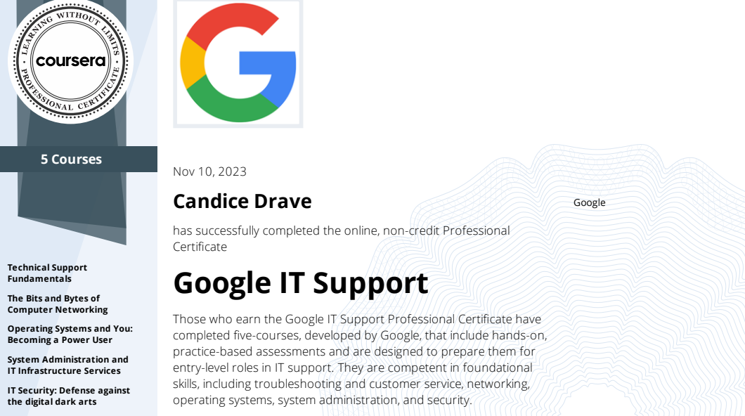 Google IT Support Certificate